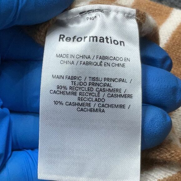 Reformation Cashmere Tan White Striped oversized boyfriend crew sweater small - Picture 5 of 6